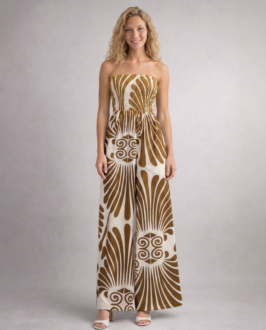 Rene | Strapless Printed Jumpsuit with Wide Legs