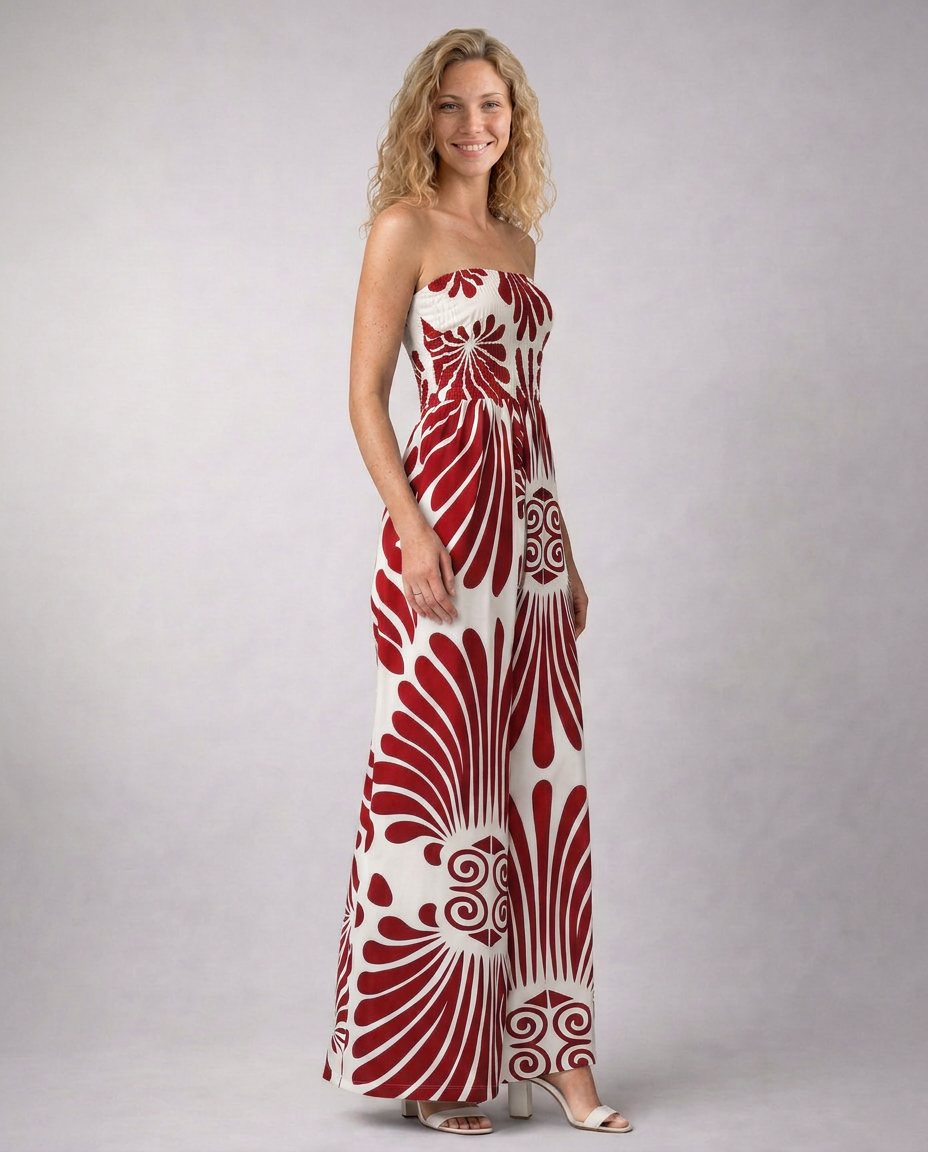 Rene | Strapless Printed Jumpsuit with Wide Legs