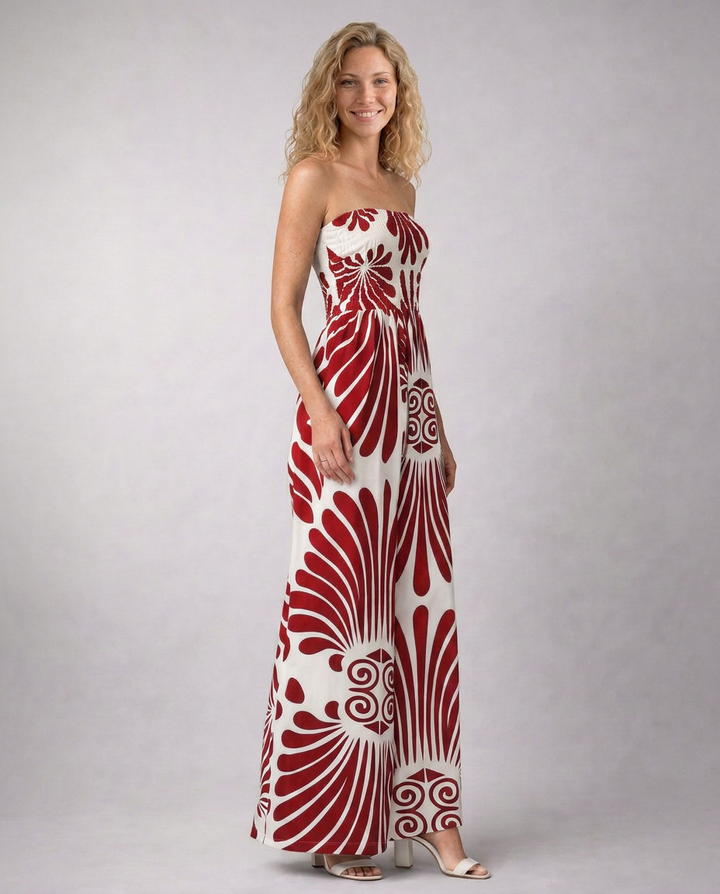 Rene | Strapless Printed Jumpsuit with Wide Legs