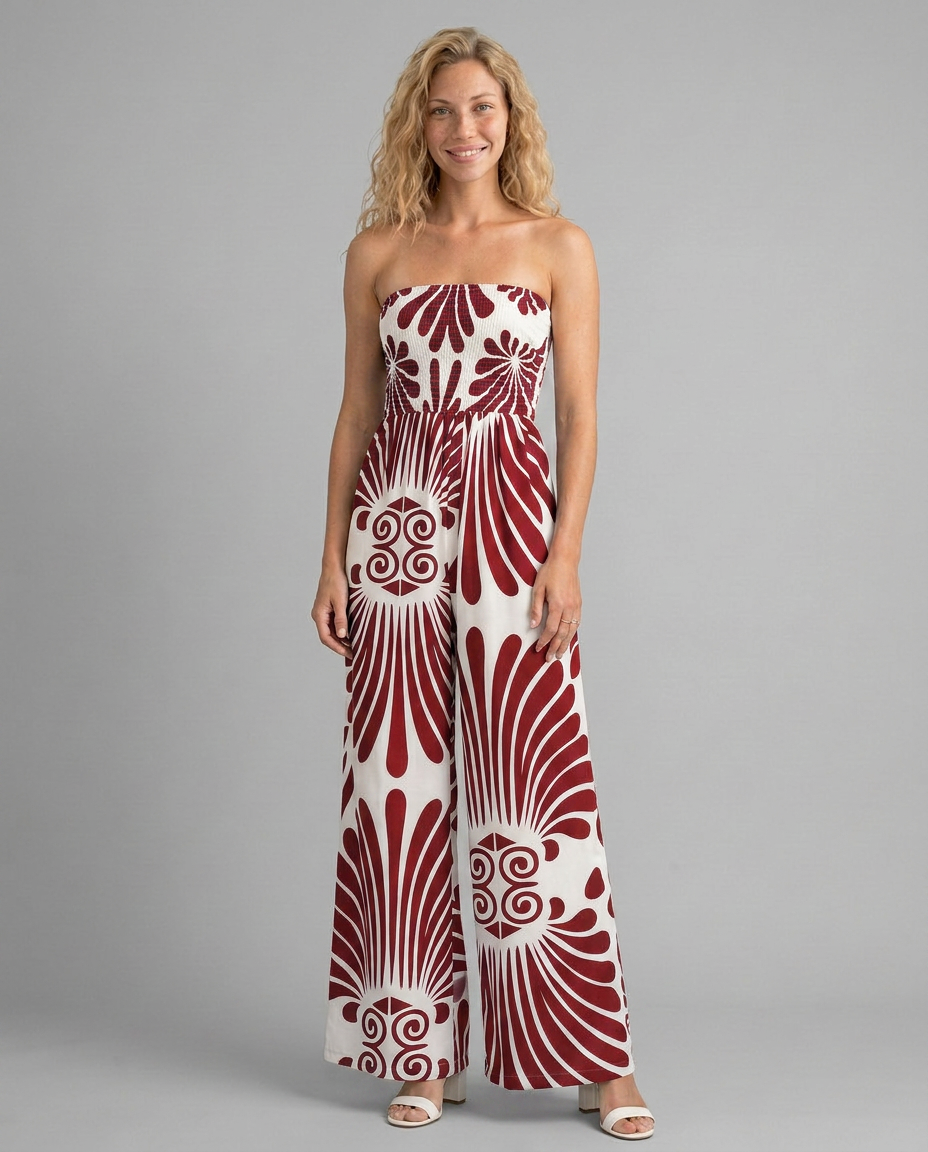 Rene | Strapless Printed Jumpsuit with Wide Legs