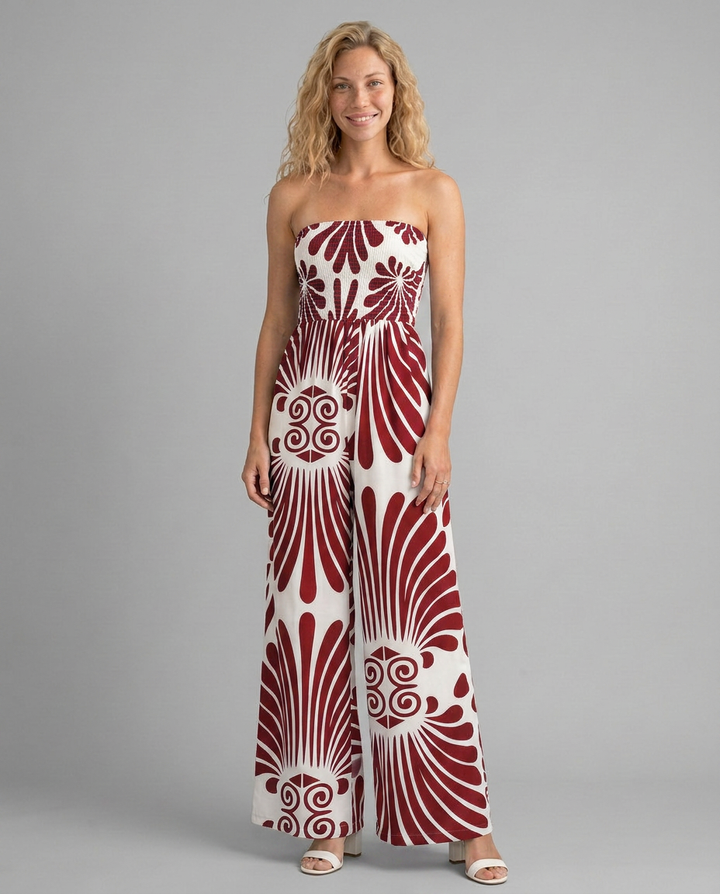 Rene | Strapless Printed Jumpsuit with Wide Legs