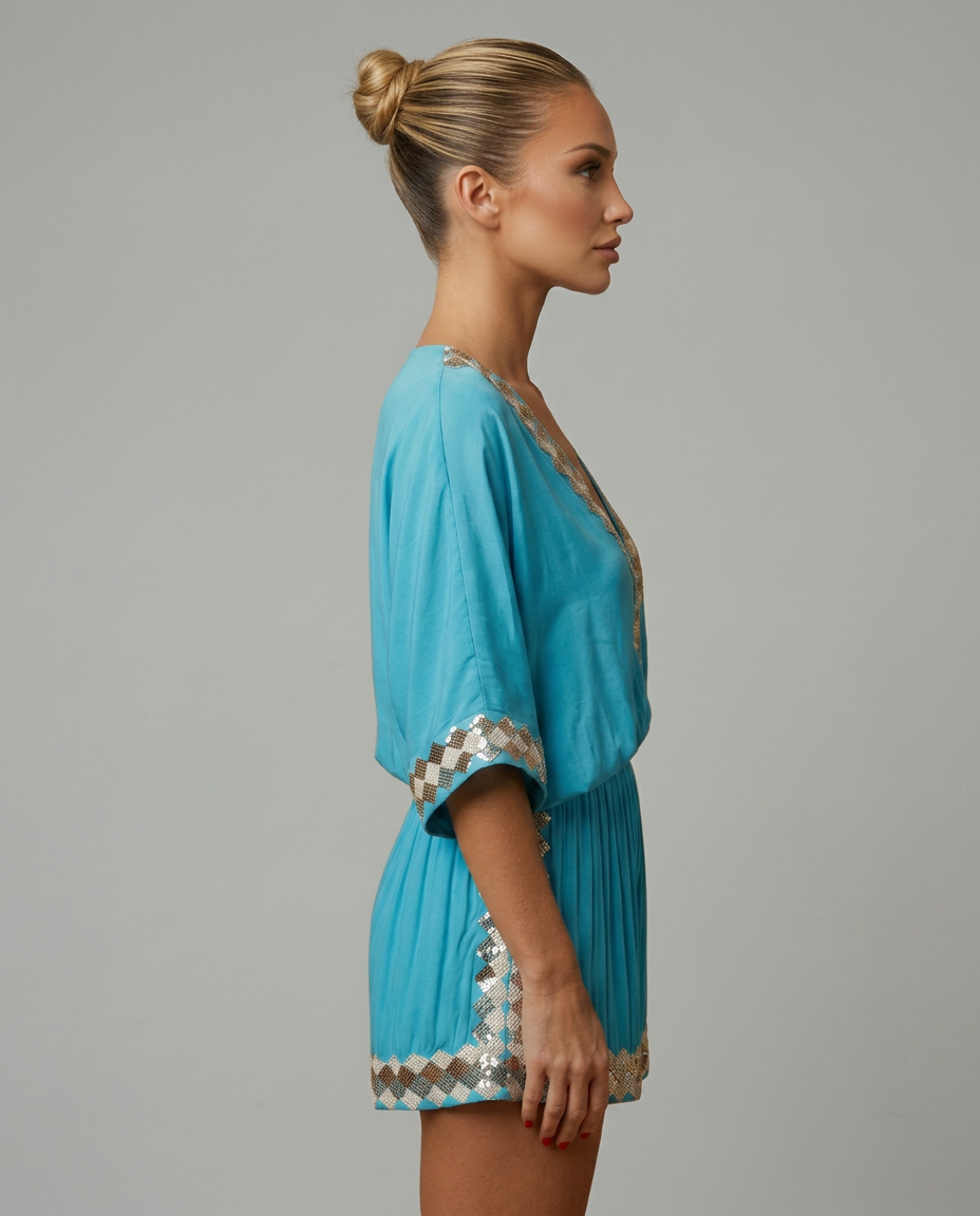 Nita | V-Neck Playsuit with Embellished Trim