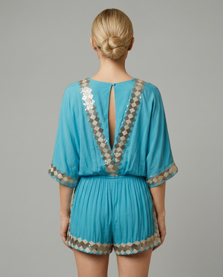 Nita | V-Neck Playsuit with Embellished Trim