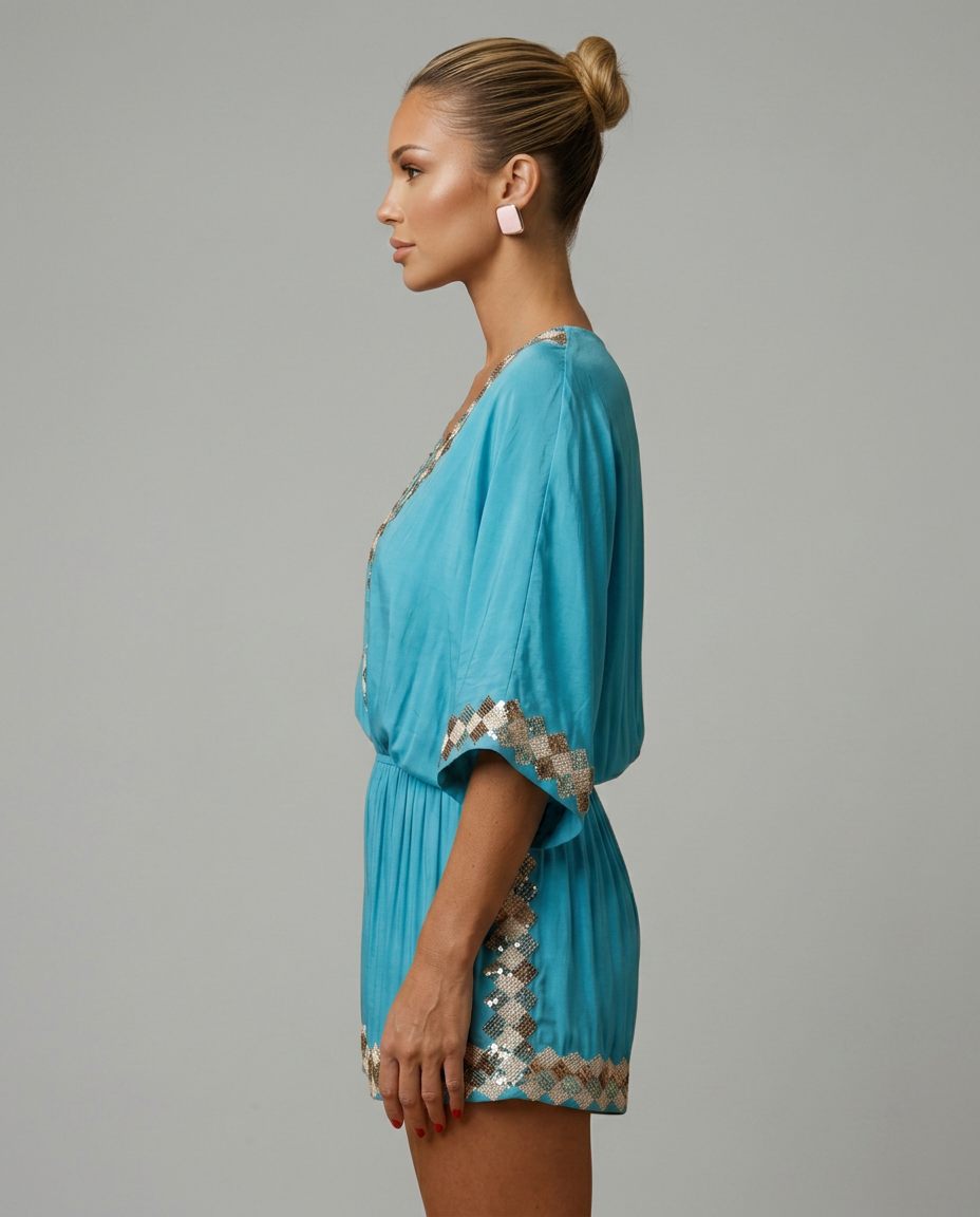 Nita | V-Neck Playsuit with Embellished Trim