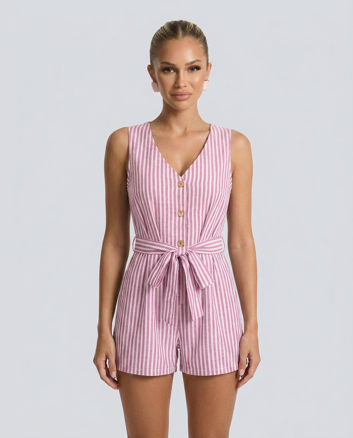 Jill | Romper with V-Neckline and Vertical Stripes
