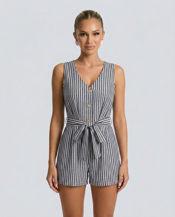 Jill | Romper with V-Neckline and Vertical Stripes