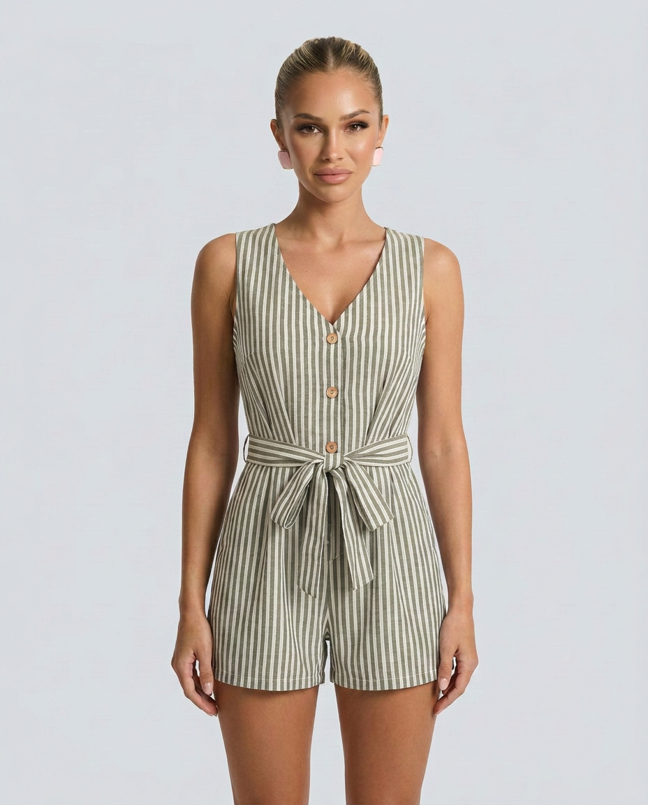 Jill | Romper with V-Neckline and Vertical Stripes
