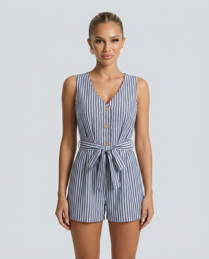 Jill | Romper with V-Neckline and Vertical Stripes