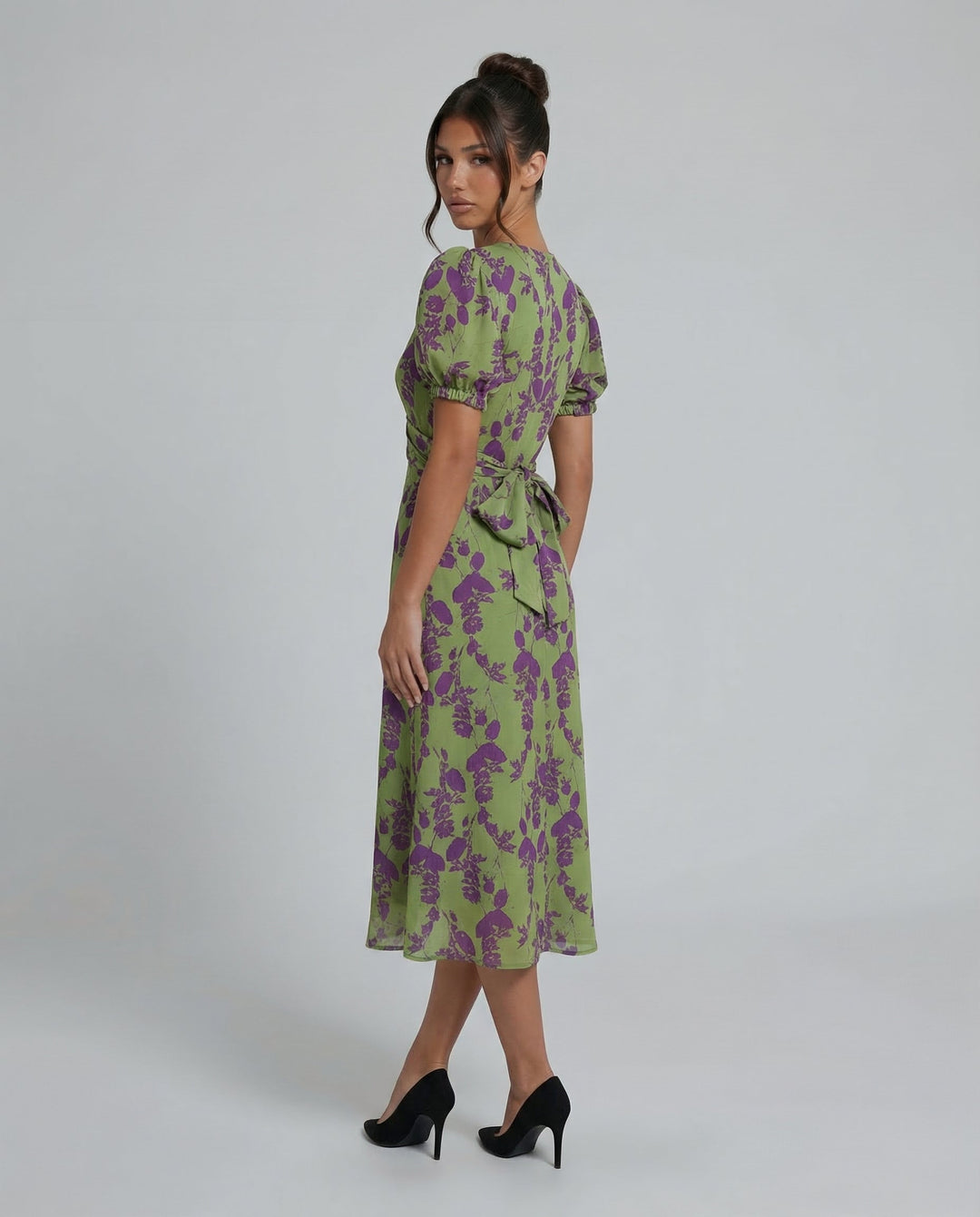Virelle | Printed Midi Dress with Puff Sleeves