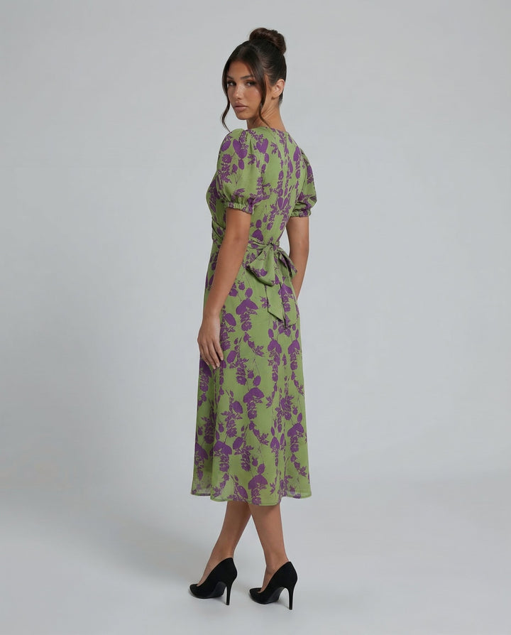 Virelle | Printed Midi Dress with Puff Sleeves