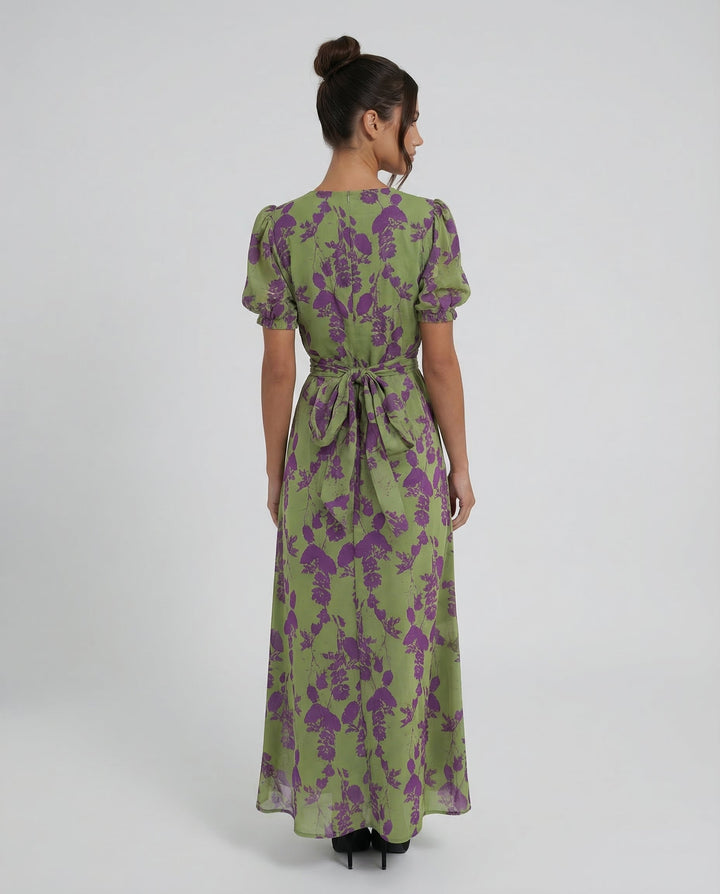 Virelle | Printed Midi Dress with Puff Sleeves