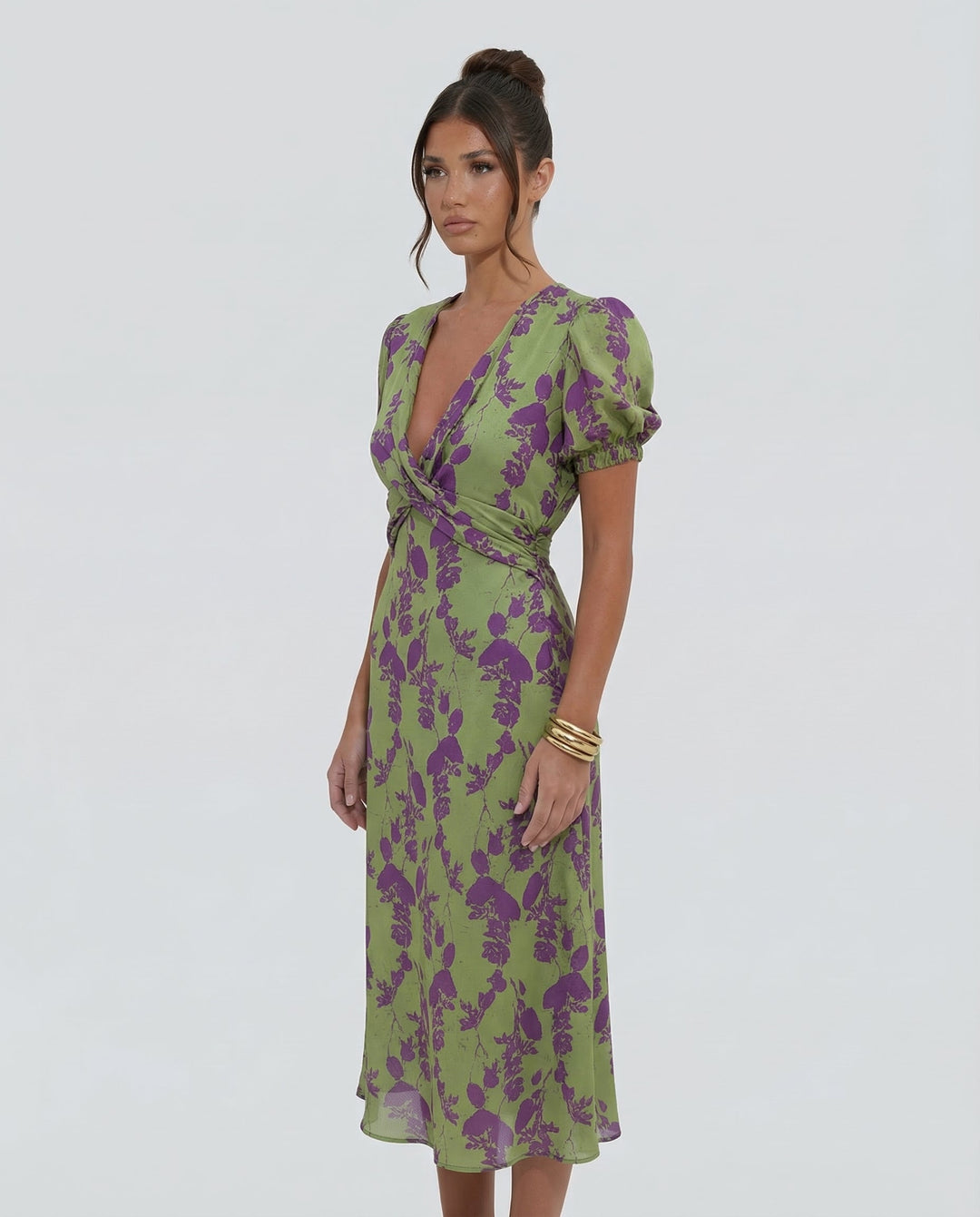 Virelle | Printed Midi Dress with Puff Sleeves