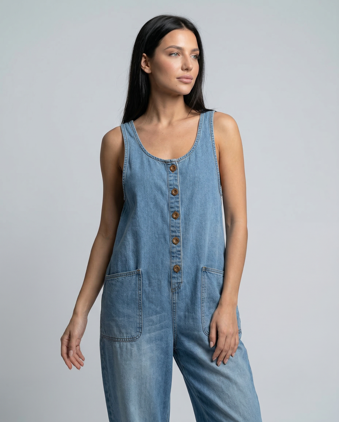 Abigail | Denim Jumpsuit with Button Front