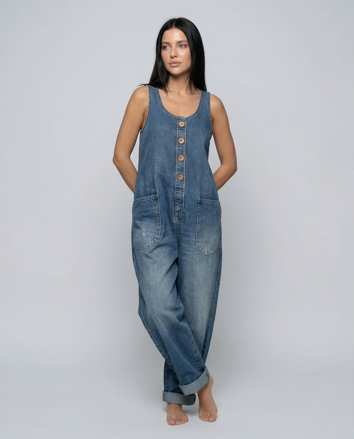 Abigail | Denim Jumpsuit with Button Front