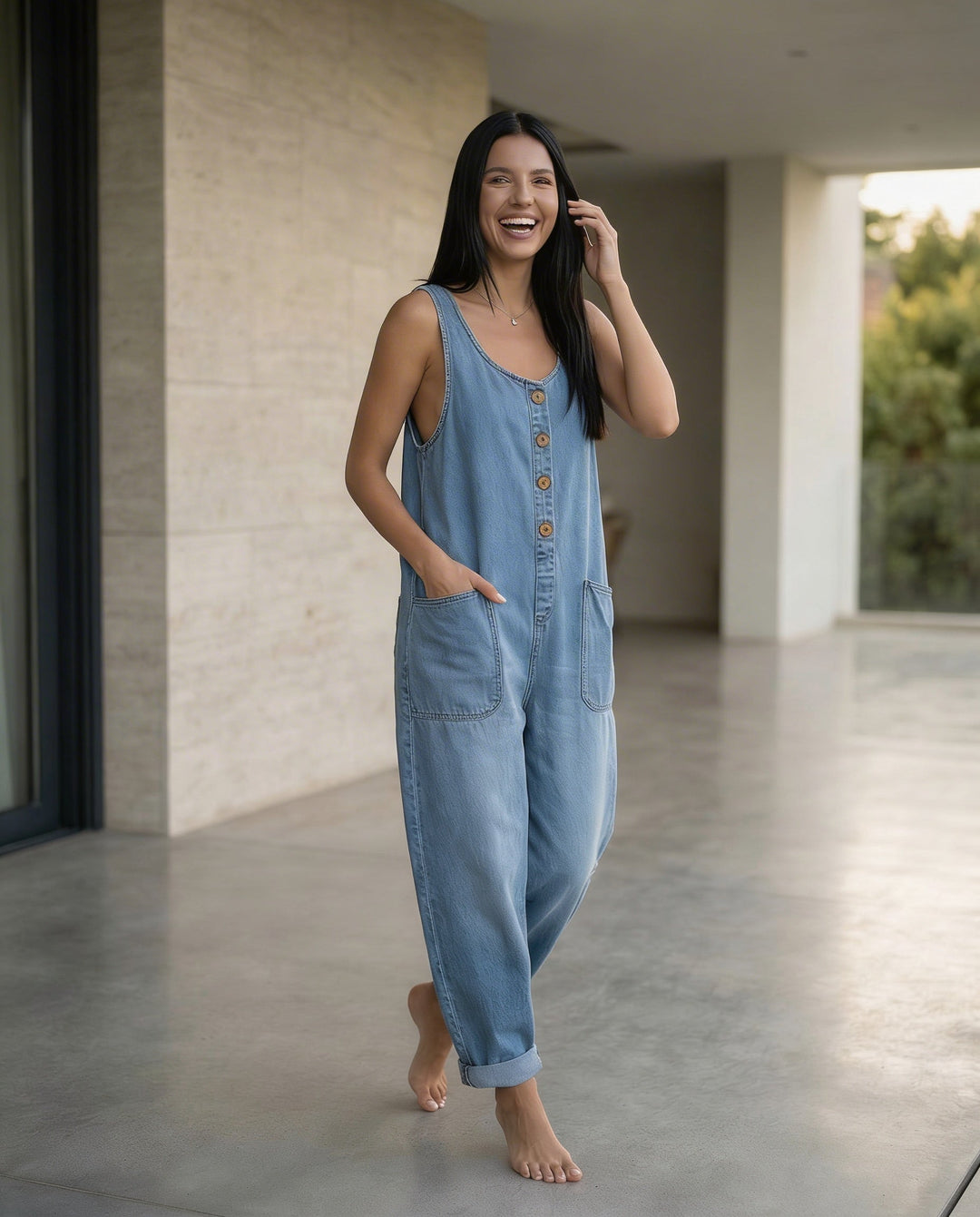 Abigail | Denim Jumpsuit with Button Front