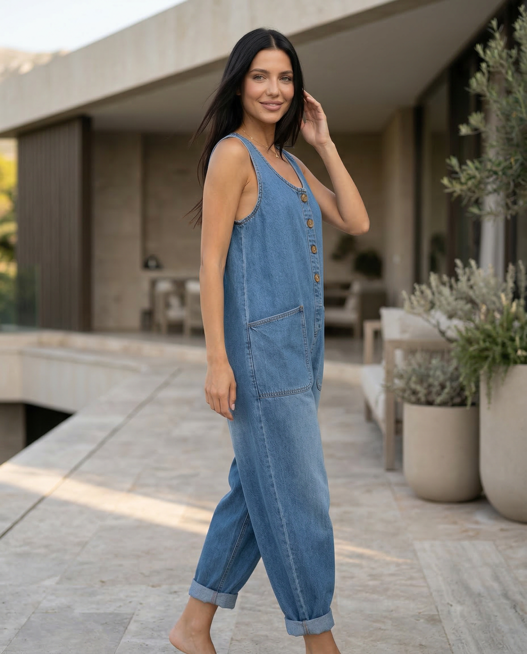 Abigail | Denim Jumpsuit with Button Front