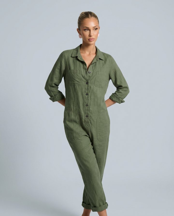 Brenda | Long Sleeve Jumpsuit with Button Front