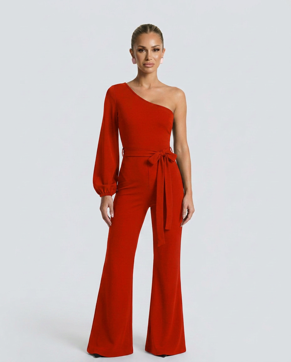 Gail | One-Shoulder Jumpsuit with Tie Waist