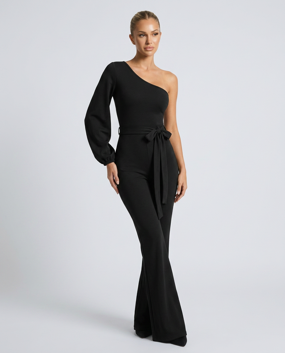 Gail | One-Shoulder Jumpsuit with Tie Waist