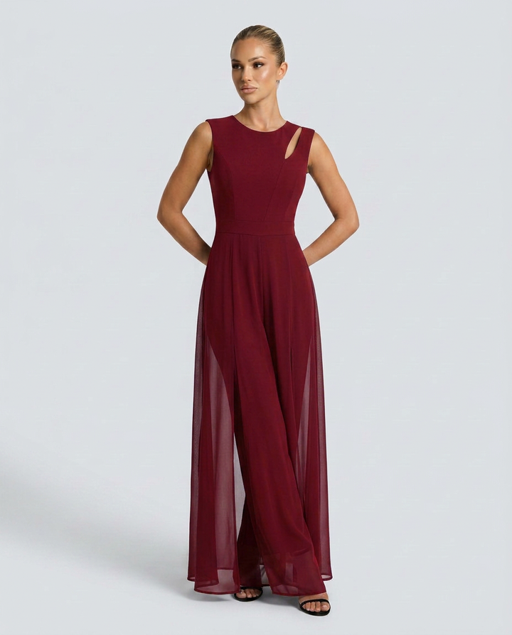 Silvia | Sleeveless Jumpsuit with Chiffon Overlay