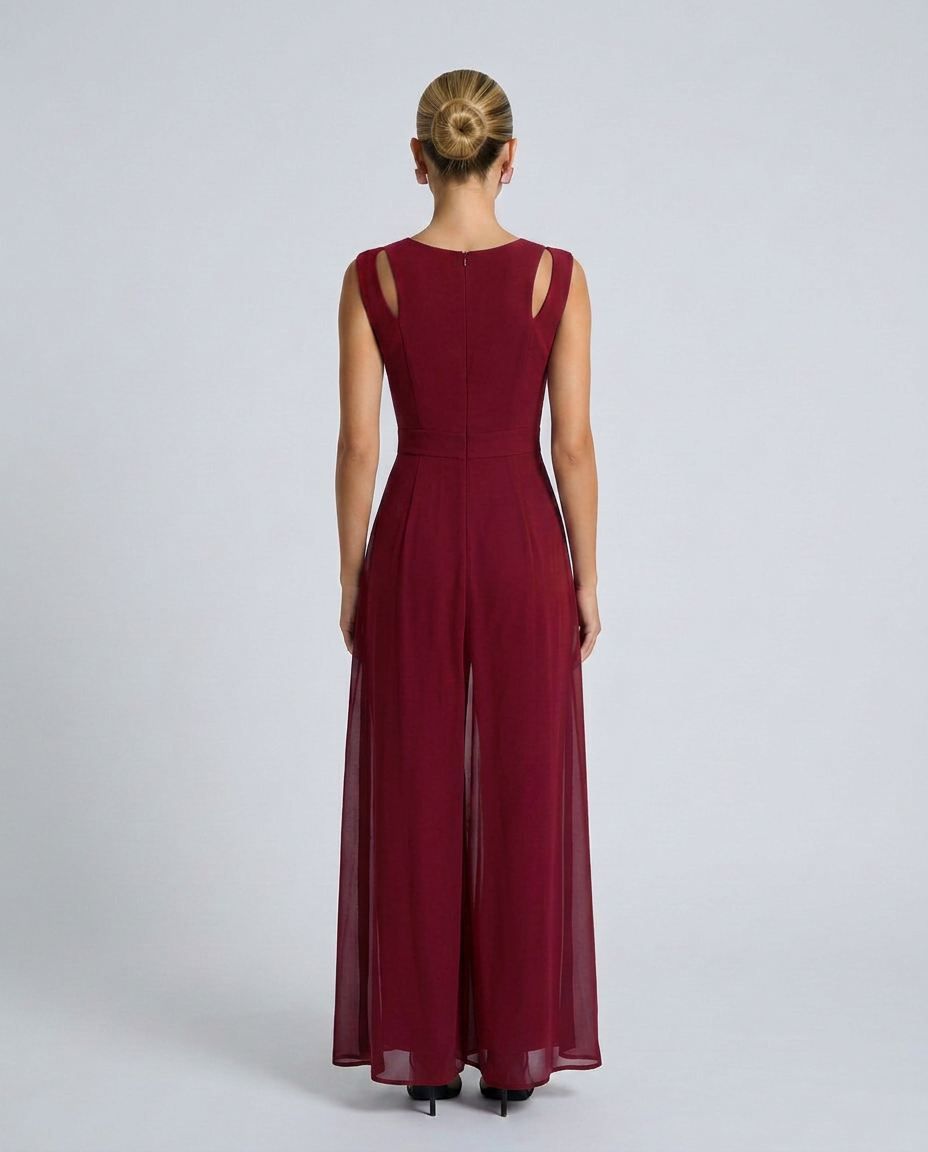 Silvia | Sleeveless Jumpsuit with Chiffon Overlay