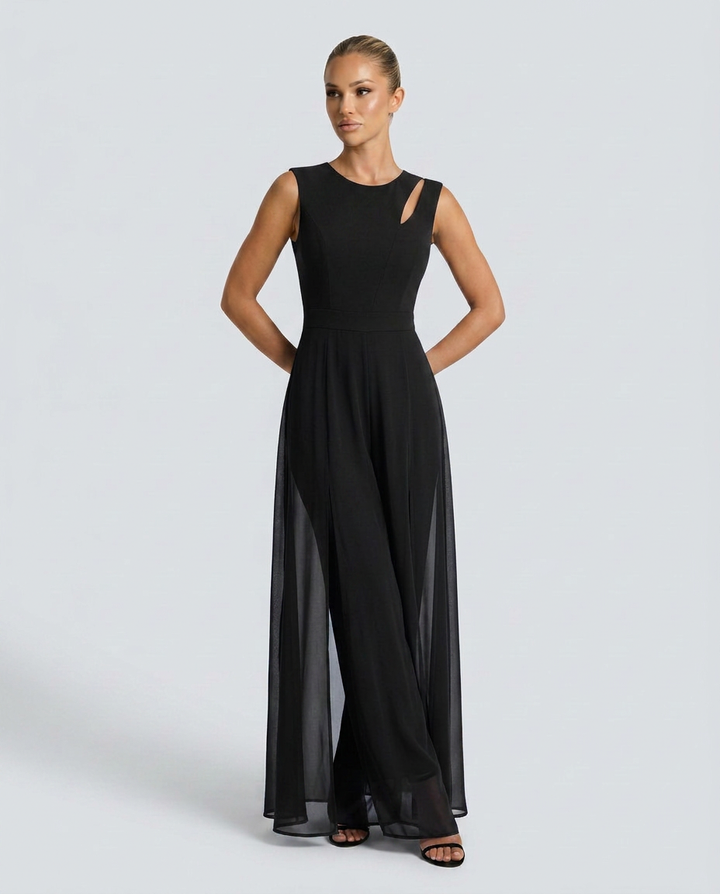 Silvia | Sleeveless Jumpsuit with Chiffon Overlay