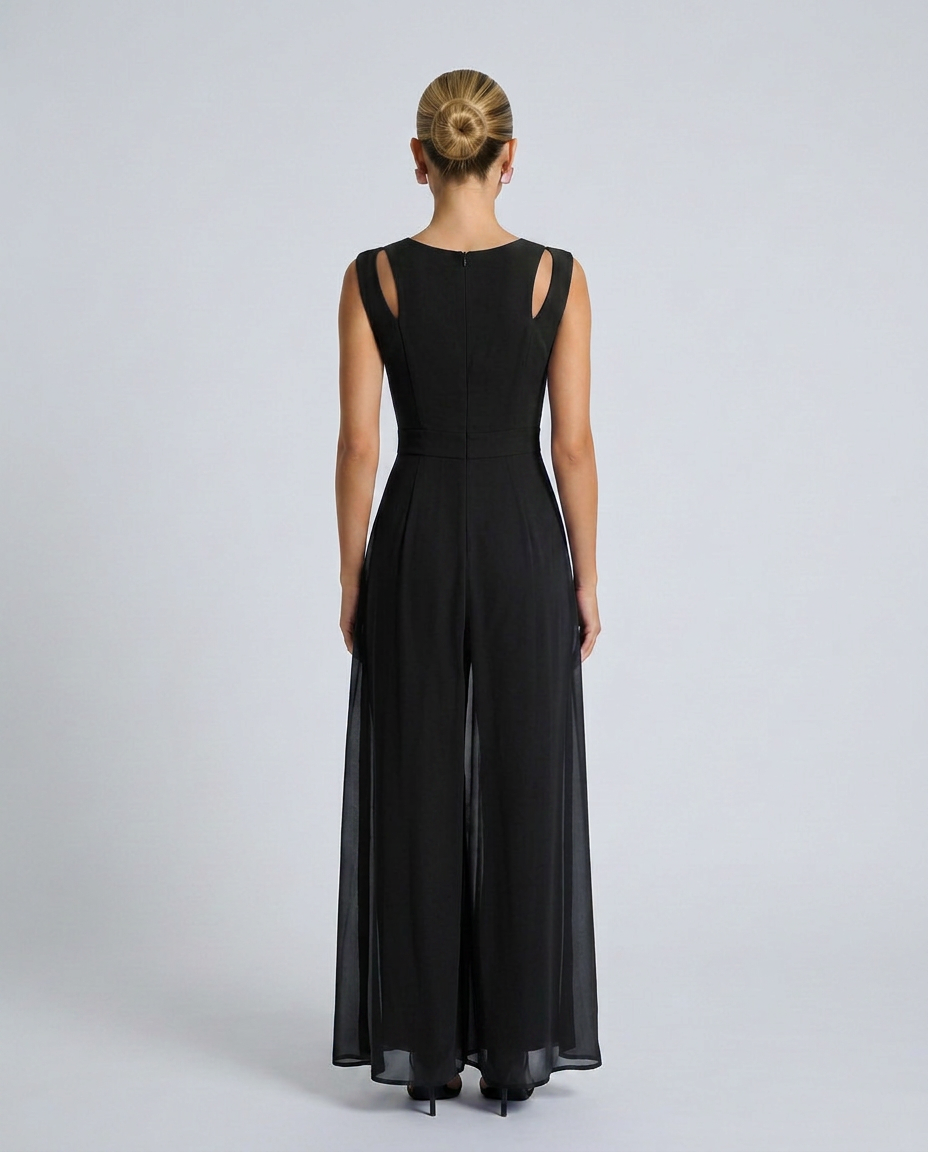 Silvia | Sleeveless Jumpsuit with Chiffon Overlay