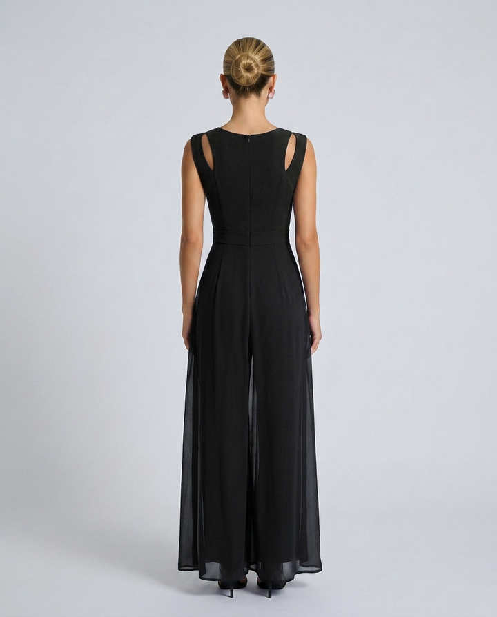 Silvia | Sleeveless Jumpsuit with Chiffon Overlay