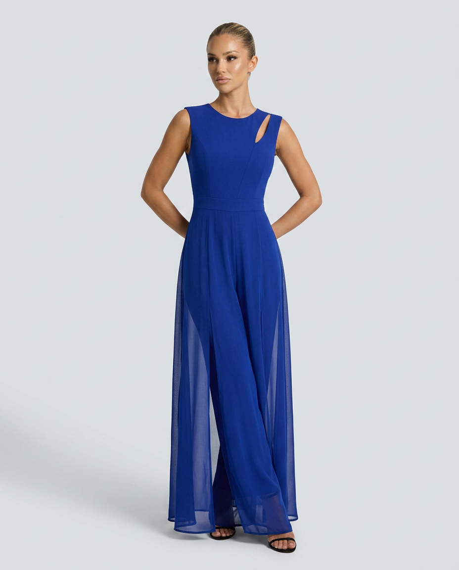 Silvia | Sleeveless Jumpsuit with Chiffon Overlay