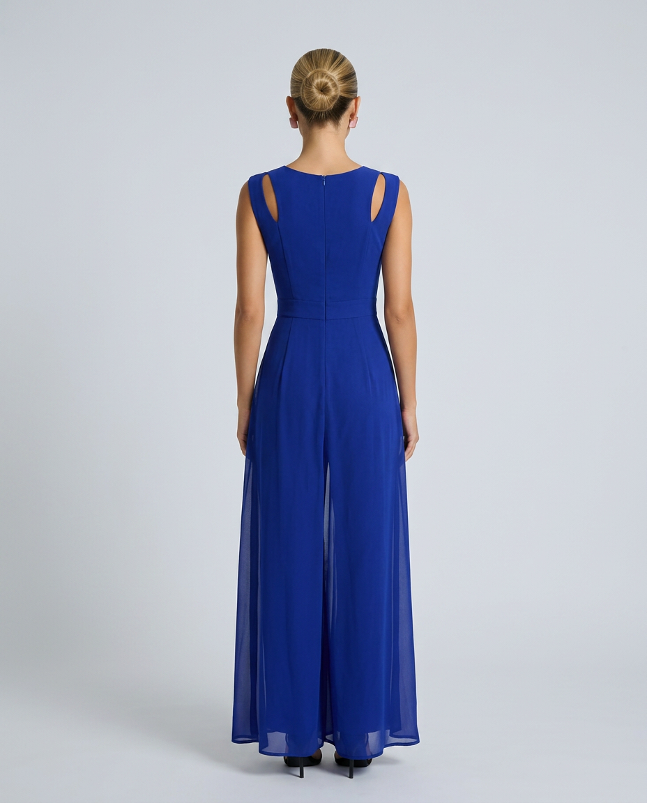 Silvia | Sleeveless Jumpsuit with Chiffon Overlay