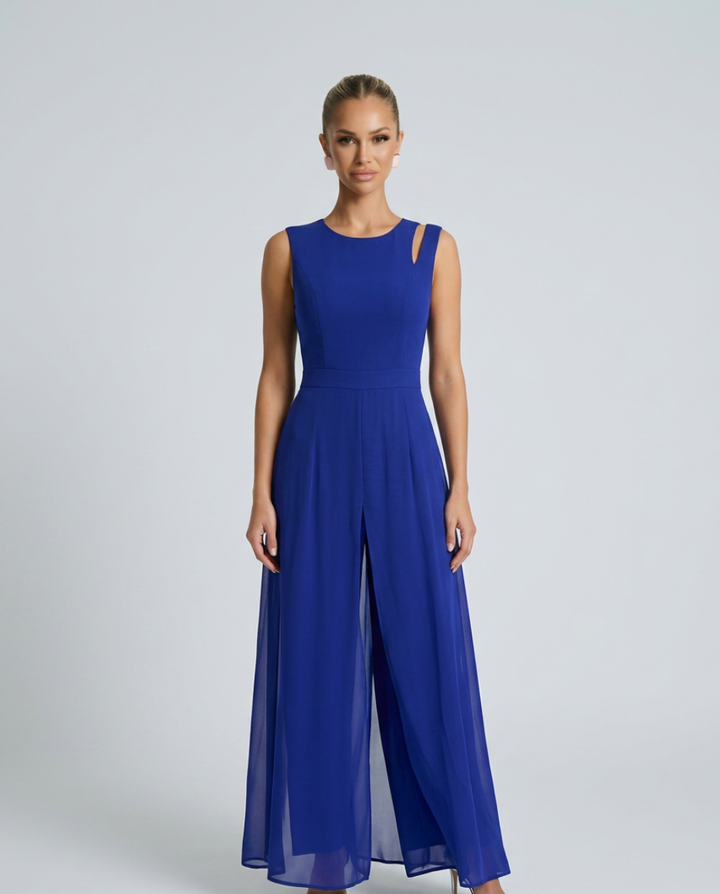 Silvia | Sleeveless Jumpsuit with Chiffon Overlay