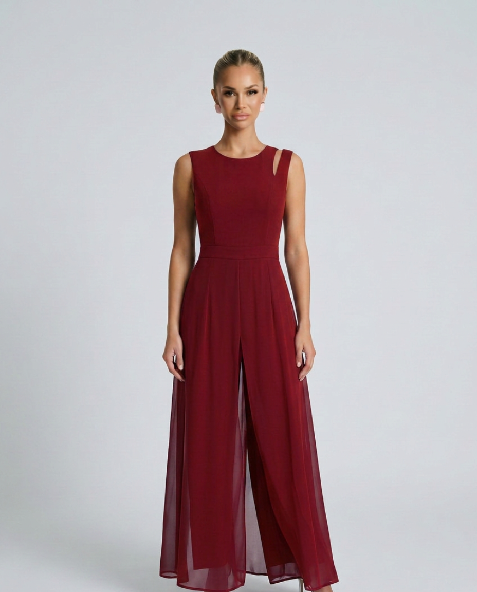 Silvia | Sleeveless Jumpsuit with Chiffon Overlay