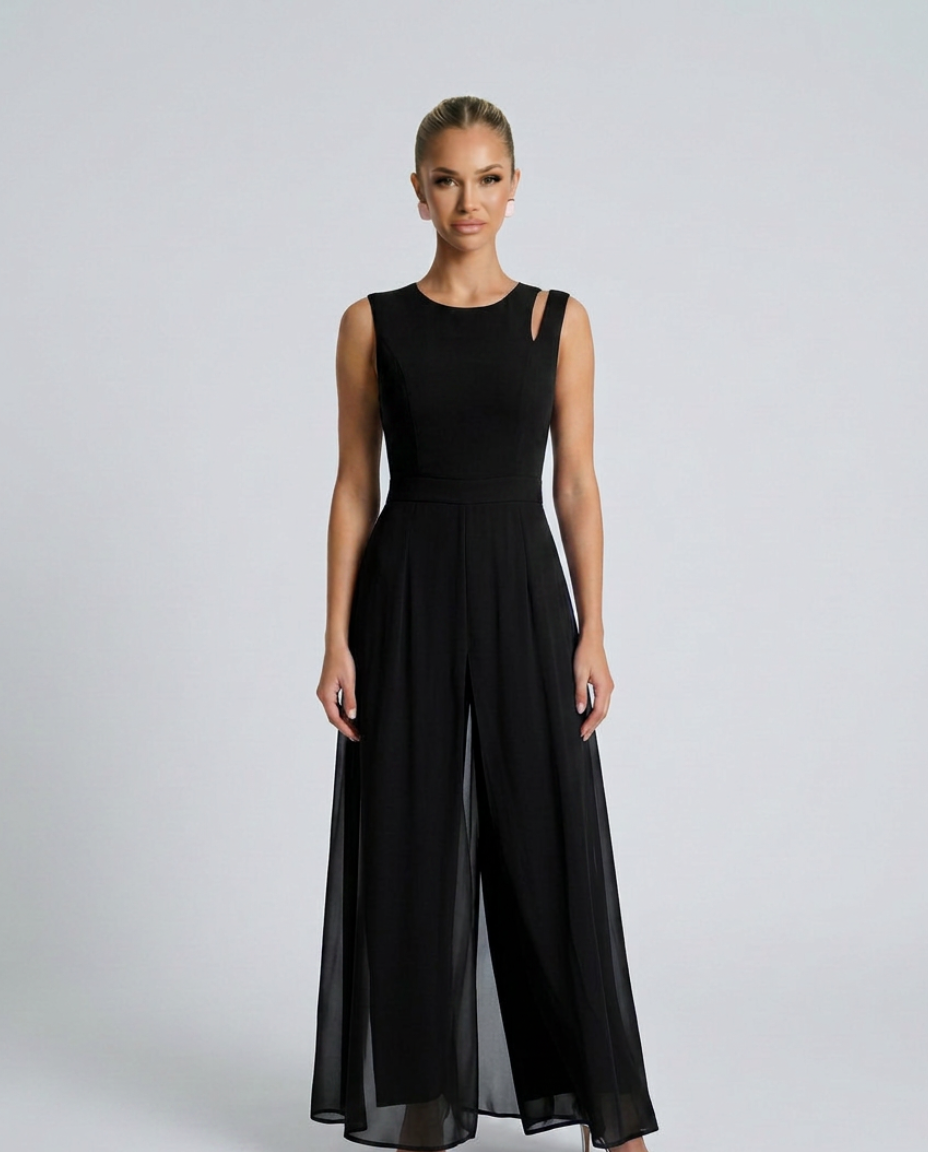 Silvia | Sleeveless Jumpsuit with Chiffon Overlay