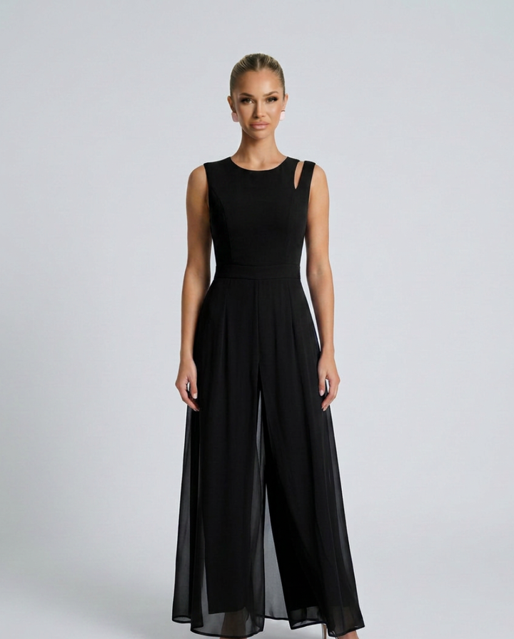 Silvia | Sleeveless Jumpsuit with Chiffon Overlay