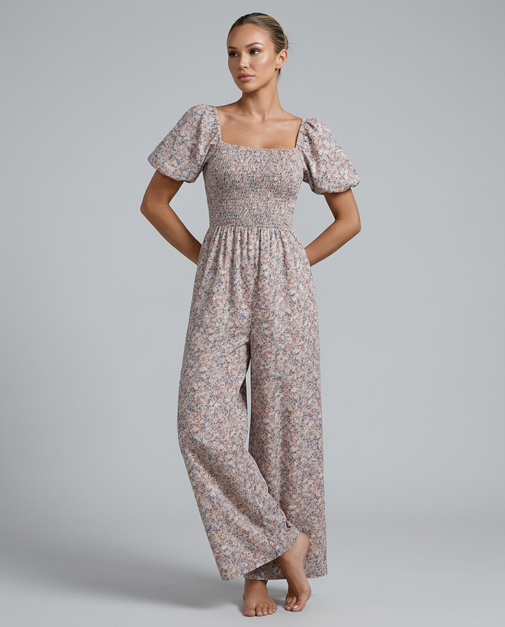 Ollie | Floral Wide-Leg Jumpsuit with Square Neck