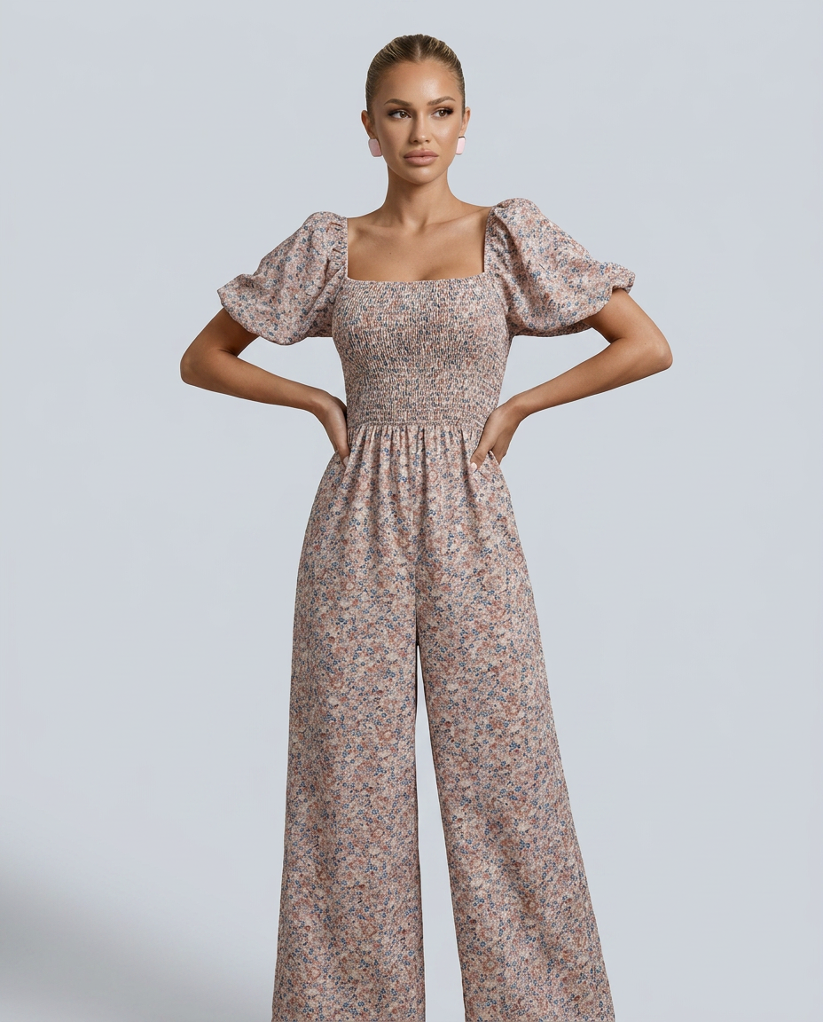 Ollie | Floral Wide-Leg Jumpsuit with Square Neck