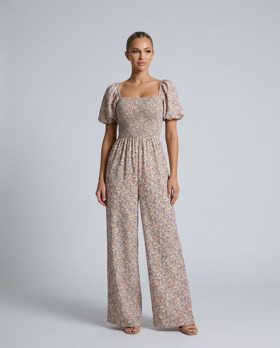 Ollie | Floral Wide-Leg Jumpsuit with Square Neck