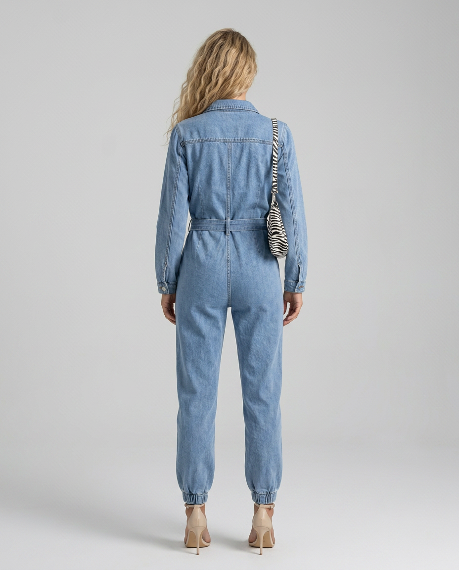 Fay | Denim Jumpsuit with Long Sleeves and Belt