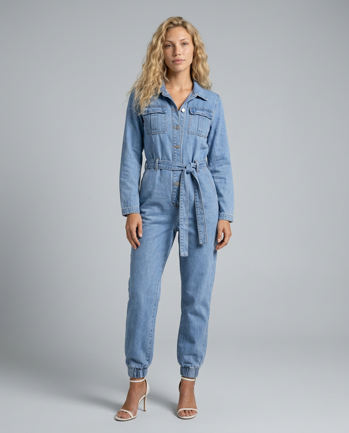 Fay | Denim Jumpsuit with Long Sleeves and Belt