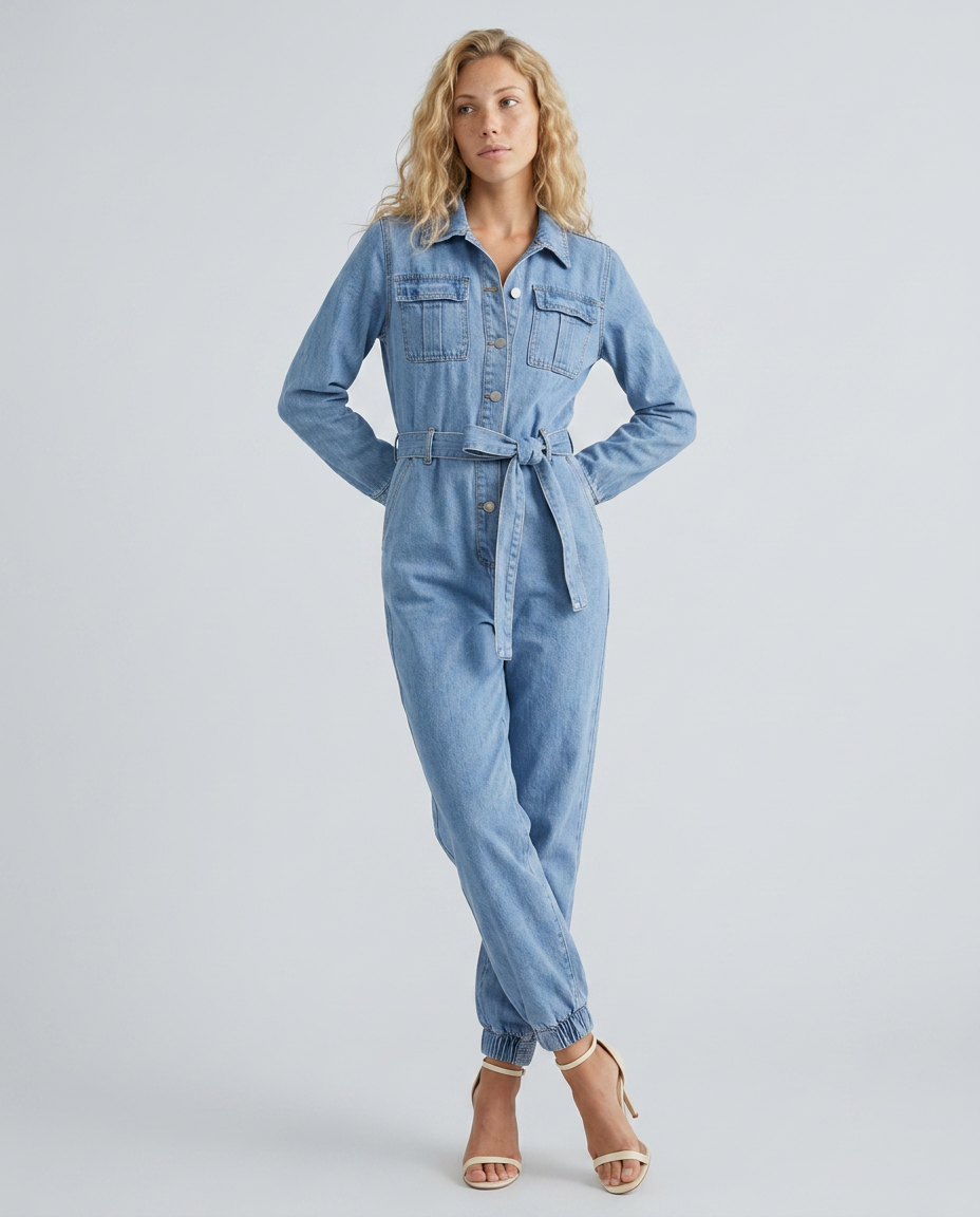 Fay | Denim Jumpsuit with Long Sleeves and Belt
