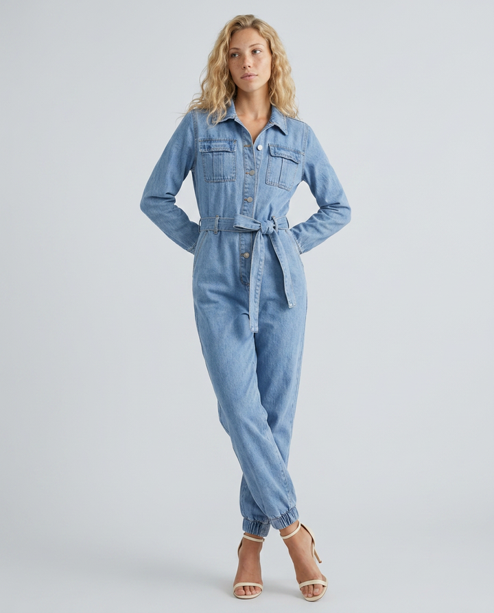 Fay | Denim Jumpsuit with Long Sleeves and Belt