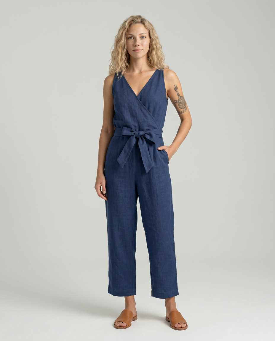 Haley | Linen-Blend Jumpsuit with Tie Waist