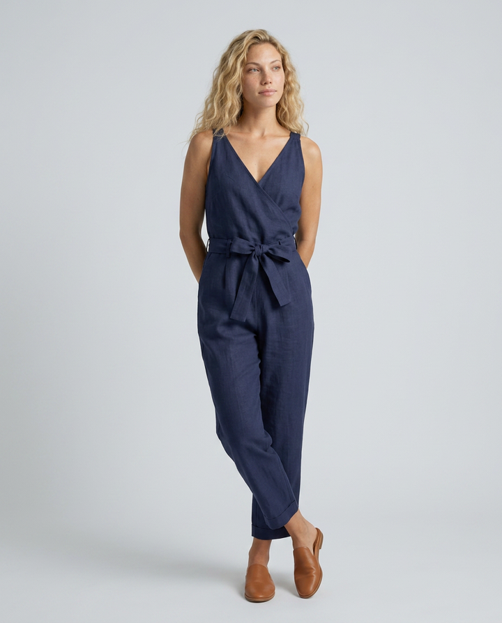 Haley | Linen-Blend Jumpsuit with Tie Waist