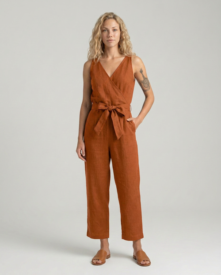 Haley | Linen-Blend Jumpsuit with Tie Waist