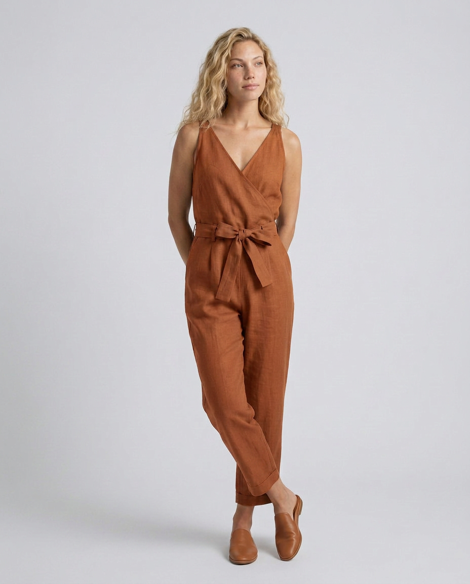 Haley | Linen-Blend Jumpsuit with Tie Waist