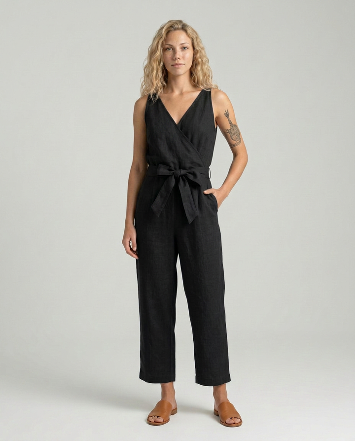 Haley | Linen-Blend Jumpsuit with Tie Waist