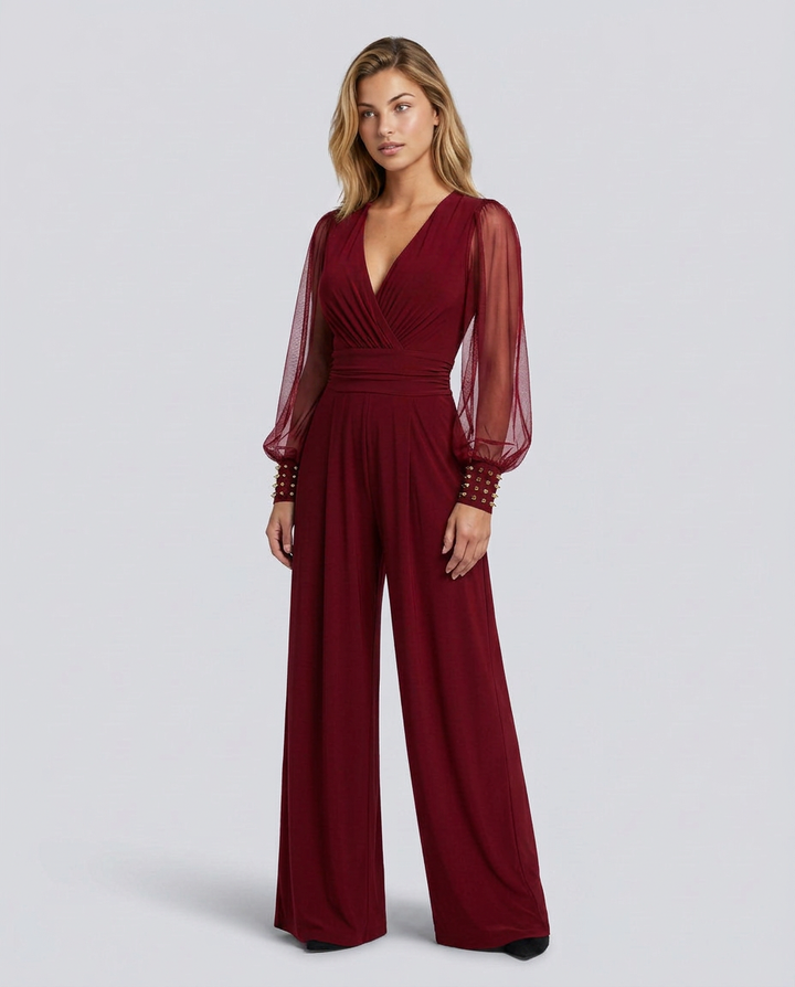 Cecelia | Wide-Leg Jumpsuit with Mesh Sleeves