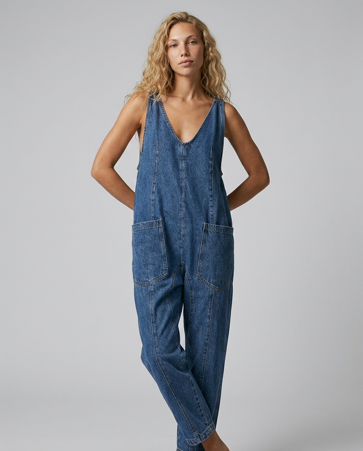 Colleen | Denim Jumpsuit with Patch Pockets