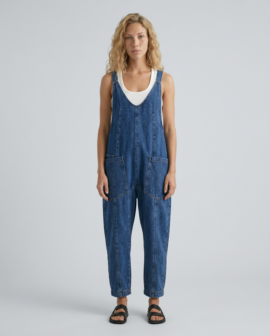 Colleen | Denim Jumpsuit with Patch Pockets