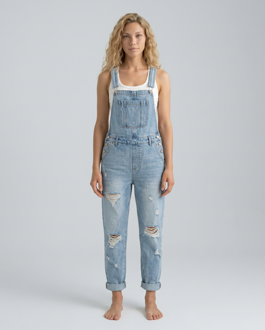 Alyssa | Denim Jumpsuit with Distressed Detail